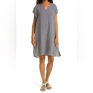 Eileen Fisher Seersucker Shift Dress Dress Large 100% Linen